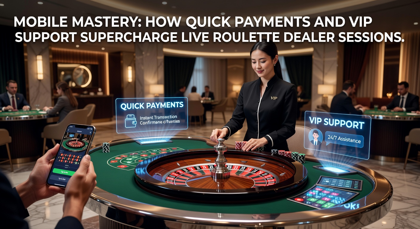 Smartphone mit Live-Roulette-Tisch und Dealer auf dem Bildschirm, umgeben von Zahlungssymbolen und VIP-Icons