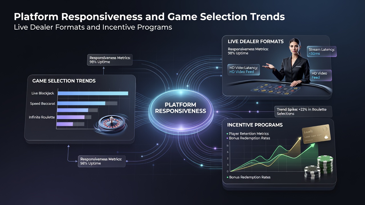 Grafik zeigt Zusammenhänge zwischen Reaktionszeiten von Plattformen und Trends bei der Auswahl von Live-Dealer-Spielen in verschiedenen Formaten